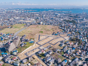 愛知県武豊町に新規オープンの大型分譲地"エコタウン武豊"の広告用ドローン空撮写真撮影